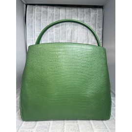 Rebecca JT-240323 Women's Design Bag, 2-Way Shoulder Included, Genuine Cowhide Leather, Crocodile-Embossed Crocodile-Embossed Lizard, Shrink, Handbag, Bag, Lizard Embossed Green
