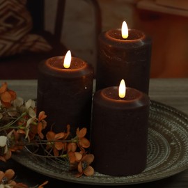 EZiGarden 3"x4" 5" 6" Flameless Flickering LED Candles Real Wax Pillar Candles Battery Operated Electric LED Lights with Remote for Home Decorations Wedding Party, Brown, Set of 3