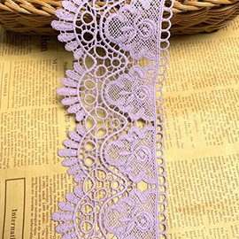 9cm Width European Crown Pattern Non-Elastic Embroidery Lace Trim Curtain Table Cloth Slipcover Bridal DIY Clothing/Accessories (2 Yards in a Package) (Pink-Purple)