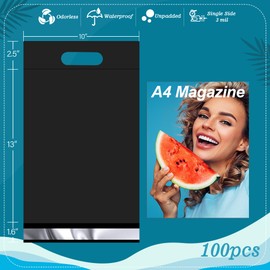 JinRuiKJ Poly Mailers with Handle 10x13 Inch 100 Pcs, Easy to Carry Packaging Bags for Small Business, Thank You Shipping Bags with Self Adhesive Strip, Tearproof and Waterproof - Black