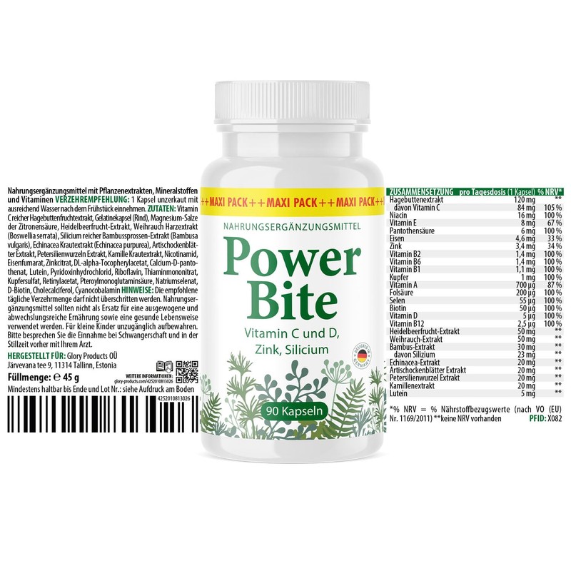 Power Bite Kapseln | mit Pflanzenextrakten, Mineralstoffen und Vitaminen |