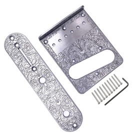 TUOREN 1 Set Telecaster Bridge Plate 3 Way Switch Control Plate Set with Carved Pattern Compatible with Fender Tele 6 String Electric Guitars Silver