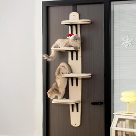 URZCT Door Hanging Cat Tree,Door Hanging Cat Shelf with Soft Mat,4-Levels Over The Door Cat Climber for Indoor Cats(Wooden-67.3" H X 23.2" L X 8.3" W)