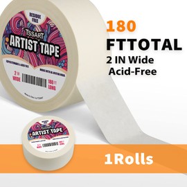 TSSART White Artist Tape - Masking Artists Tape for Drafting Art Watercolor Painting Canvas Framing - Acid Free 2 Inch Wide 180FT Long