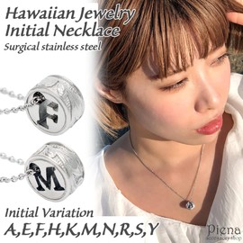 piena Hawaiian Jewelry Pendant Necklace for Women Hypoallergenic Surgical Stainless Steel Initial Barrel Scroll Alphabet M