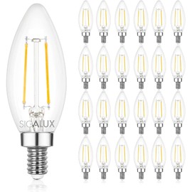 Sigalux E12 LED Bulb Dimmable, 40 Watt Candelabra LED Light Bulbs, Chandelier Light Bulbs, B10 2700K Soft White, Type B Candle Light Bulbs for Chandeliers, Ceiling Fan, Pendant, UL Listed, 24 Pack