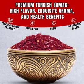 Turkish Goodies Pure Ground Sumac Spice - Authentic Turkish Sumak Seasoning (4.6 oz) - No Salt, All Natural Mediterranean Sumakh with Tangy, Lemony Flavor for Chicken, Salads, and Hummus