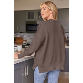 LILLUSORY LILLUSORY Women's Oversized Batwing Sweaters 2024 Fall Outfits Crewneck Ribbed Knit Side Slit Trendy Pullover Tops Nutmeg XL