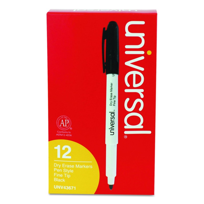 Universal 43671 Pen Style Dry Erase Marker, Fine/Bullet Tip, Black