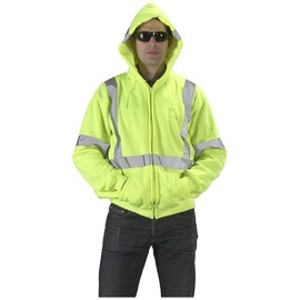 Mutual Industries 16382-0-7 High Visibility ANSI Class 3 Lime Fleece Hoodie with Reflective Stripes and Zipper, XXXX-Large