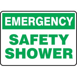Accuform MFSD919XV Adhesive Dura-Vinyl Sign, Legend "Emergency Safety Shower", 10" Length x 14" Width x 0.006" Thickness, Green on White