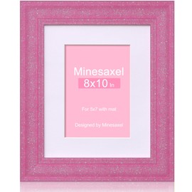 Minesaxel 8x10 Glitter Picture Frame with Mat for 5x7, HD Real Glass Pastel Sparkle Photo Frames, Colorful Cute Fun or Unique 8 by 10 Artwork Frame for Tabletop or Wall Display Pink 1 Pack