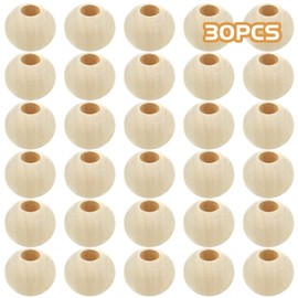 30pcs 25mm Unfinished Natural Wood Beads Large Hole Round Wooden Beads Wood Loose Spacer Beads Jewelry Making Accessory for DIY Crafts Garland Decoration, Hole: 10 mm