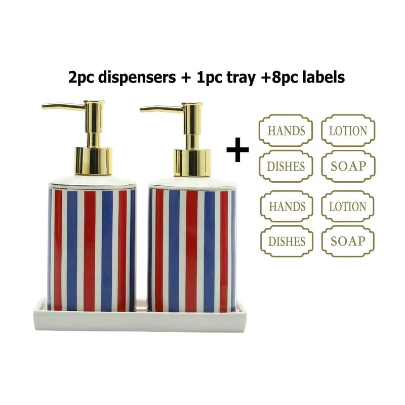Patriotic Red, White & Blue Ceramic Soap Dispenser Set with