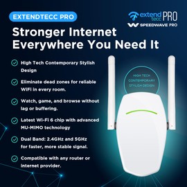 ExtendTecc Pro WiFi 6 Range Extender Signal Booster | Speed Wave Cyber WiFi Dual-Band 1.8 Gbps Amplifier, Up to 2,100 sq ft & 64 Devices, Plug-in Repeater with Ethernet Port, Smart WiFi Antenna