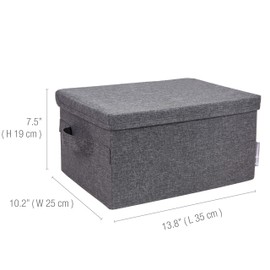 Bigso Soft Foldable Fiberboard Storage Box with Lid, 7.5 x 10.2 x 13.8 in, Small, Grey