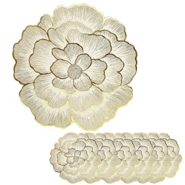 Ktnyl Place Mats Set of 6 Round Gold Heat Resistant Golden Place Mats Washable Round for Party Wedding Restaurant Hotel