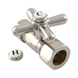 Kingston Brass CC44458X 5/8" OD Comp X 1/2" OD Comp Straight Shut-Off Valve, Brushed Nickel