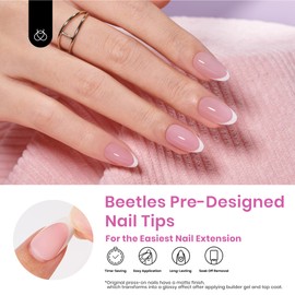 Beetles French Tips Press on Nails: Short Almond 16 Sizes Gel Nail Tips, Pink Press ons Pre-applied Primer Glue on Nail Tips, No Need to File DIY Nails Art Design Valentine's Day Gifts for Women
