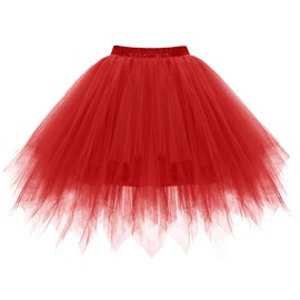 Bbonlinedress Minifalda de tul para mujer, estilo clásico de los años 50, falda de ballet tutú para fiesta de cosplay, 01Rojo, L