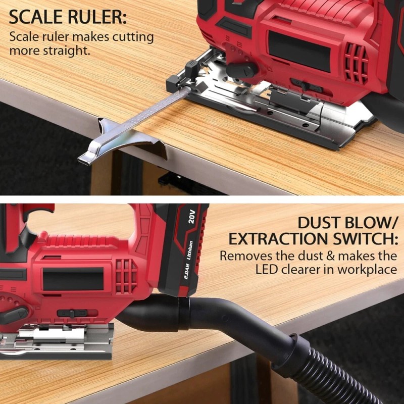 Meterk Cordless Jig Saw, 20V Lithium Ion Jigsaw with LED