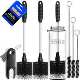 Holikme 6 Pack Bottle Brush Set, 14" Long Handle Stainless Steel Bottle Cleaner Brush, 3 Straw Brushes, 3-in-1 Bottle Cleaning Brush for Water Bottle, Antistatic Lab Brushes, Straws Black