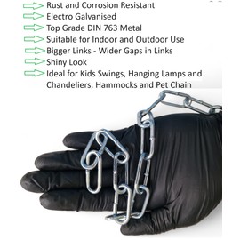 Heavy Duty Galvanised Metal Link Chain Thick Stainless Steel for Bike Lock Padlock Security Gate Fence Gym Weight Lifting Extra Strong Long Length Welded Hot Metal Dipped Polished (4MM, 1.5 Metre)