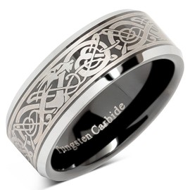 100S JEWELRY Tungsten Ring for Men Black Wedding Band Celtic Dragon Engraved Engagement Promise Beveled Size 8-15 (10)