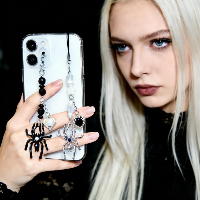 LJJINGXS Gothic Spider Phone Charm Strap with Beaded Chain and