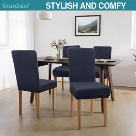 Granbest Velvet Stretch Dining Chair Cover, Luxury Parson Chair Covers for Dining Room, Washable Armless Chair Protection for Children and Pets (Set of 4, Velvet Charcoal Grey