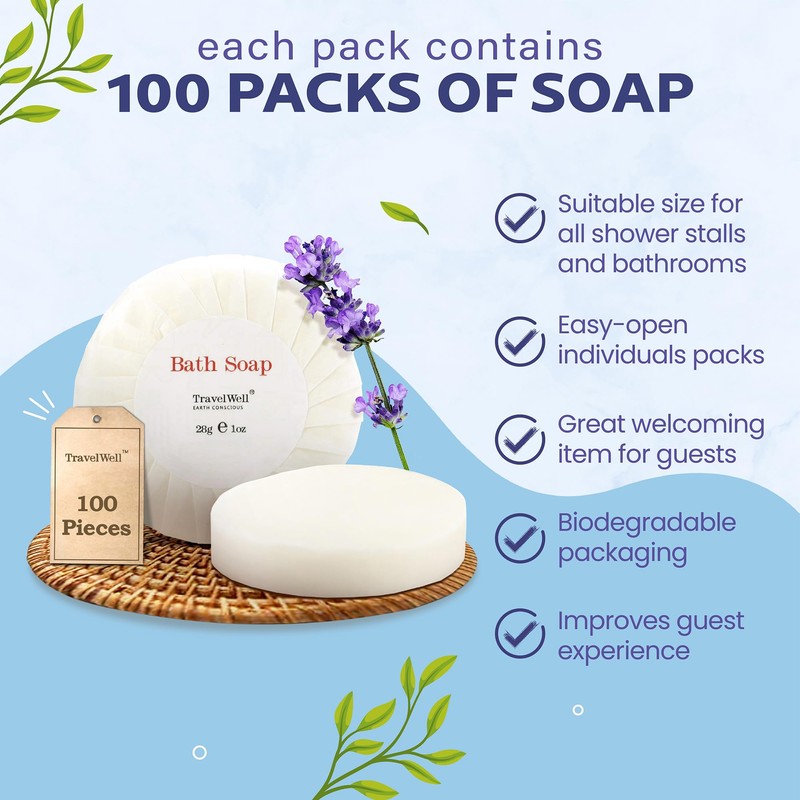 Travelwell Hotel Soap Bars - Individually Wrapped Bulk Hotel Soap
