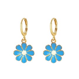 Daisy Huggie Hoop Earrings for Women Flower Dangle Drop Earrings Hypoallergenic Cute Sunflower Jewelry Gifts White Hot Pink Yellow Black Blue