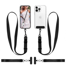 MOLOPPO 2-Pack Phone Lanyard-Includes 2 Adjustable Neck Straps,2 Wrist Straps,6 Phone Clips;Phone Lanyards For Around The Neck with Patches Compatible with Most Smartphones(2 Black, B-black＋black