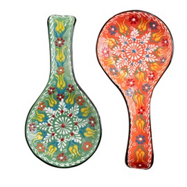 BCS Spoon Rest 2 PCS - Ceramic Spoon Holder for Stovetop & Kitchen Counter - Dishwasher Safe Handmade Kitchen Utensil (Green-Orange 4.5” W x 9"" L), SPNRST6