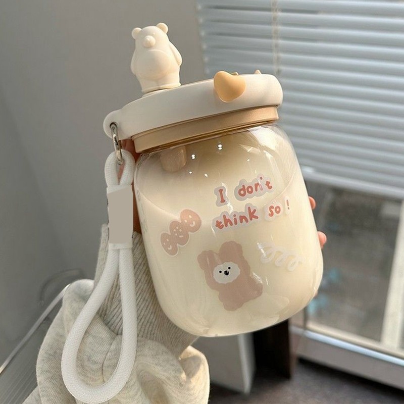 800ml Cute Water Cup with Lid and Straw Plastic Portable