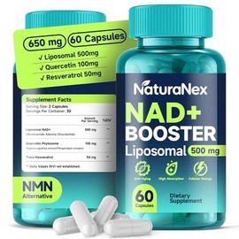 Suplemento liposomal NAD+ de 650 mg, NAD+, complejo de resveratrol y quercetina para energía celular, probado por terceros, alternativa al suplemento 
