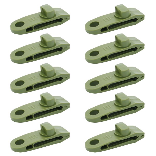 LOYELEY Tent Clips for Camping Fixing, 10 Pcs Tarp Clips, Plastic, Windproof, Easy Installation, Strong and Durable Outdoor Clips, Adjustable for Outdoor Camping (Green)