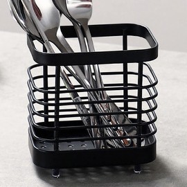 ANHORTS Kitchen Utensil Holder, Stainless Steel Sink Utensil Holder Countertop, Kitchen Utensil Drying Caddy, Cutlery Drainer for Kitchen Utensil, Rust-Proof Cutlery Utensil Organizer (Black)