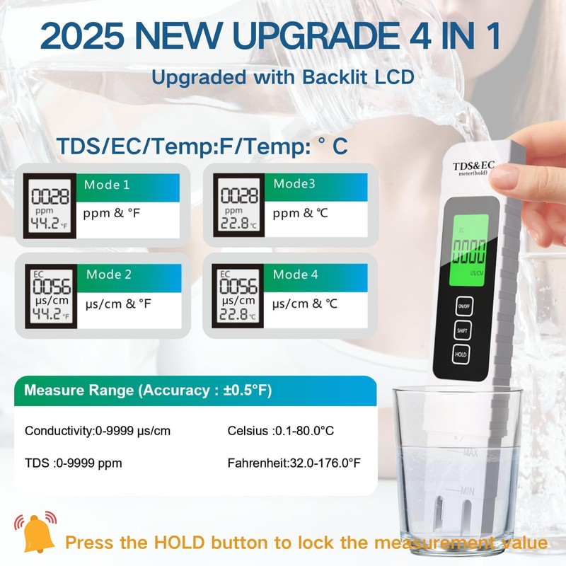2025 NEW TDS Meter Digital Water Tester, 4 in 1