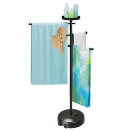 YACONA Pool Towel Rack Outdoor with Built-in Tray – Adjustable, Heavy-Duty Towel Racks & Storage for Backyards