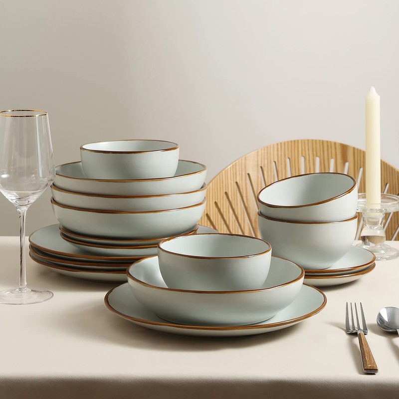Stone Lain Brasa Stoneware 16 Piece Modern Dinnerware Set, Plates