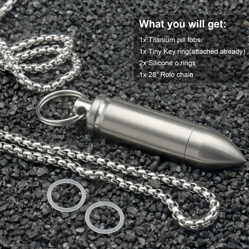 Small Pill Box Titanium Pill Fob Necklace Bullet Nitro Mini
