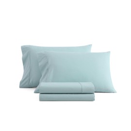 Martha Stewart - King Size Sheets Set, Crisp & Tailored Cooling Sheets w/a Naturally Smooth Cotton Percale Lightweight Feel - Bed Sheets with Matching Pillowcases & Fitted Sheet (Skylands Solid Blue)