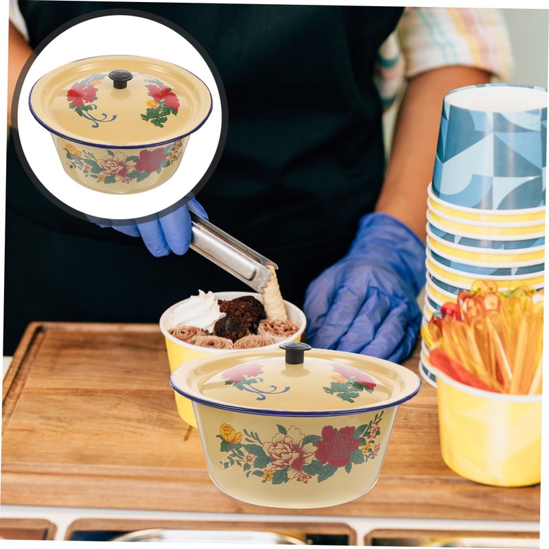 Zerodeko Retro Enamel Bowl Vintage Kitchen Basin Household Enamelware with