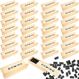30 Pack Mini Wooden Dominoes Set Double 6 Dominoes Wood Classic Board Games Bulk for Adults Kids with Brown Wood Case Chain Reaction Sets