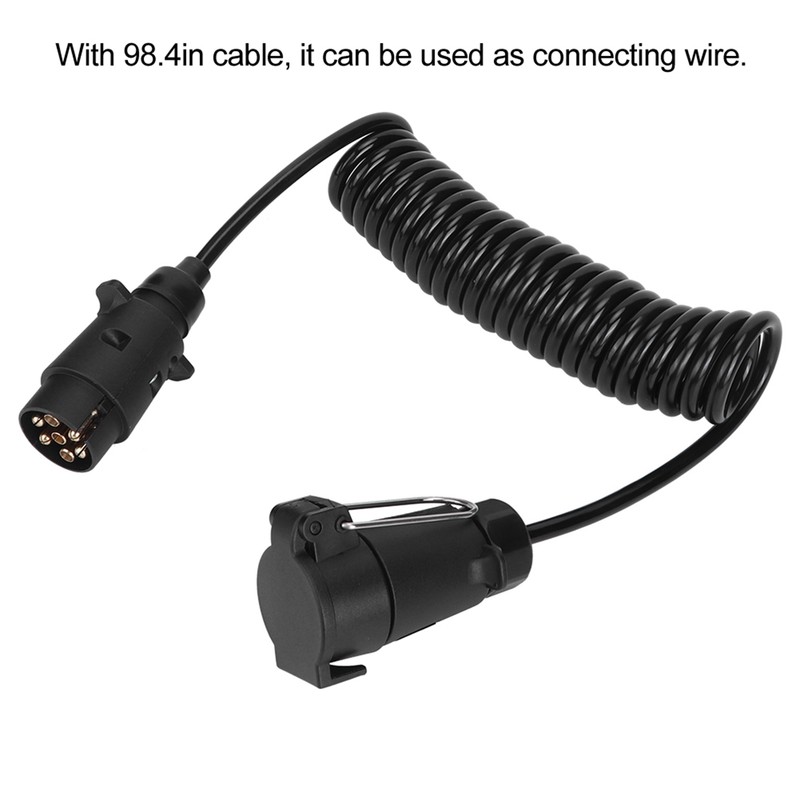 7 Pin Trailer Plug With 98.4in Spring Extension Cable 12V