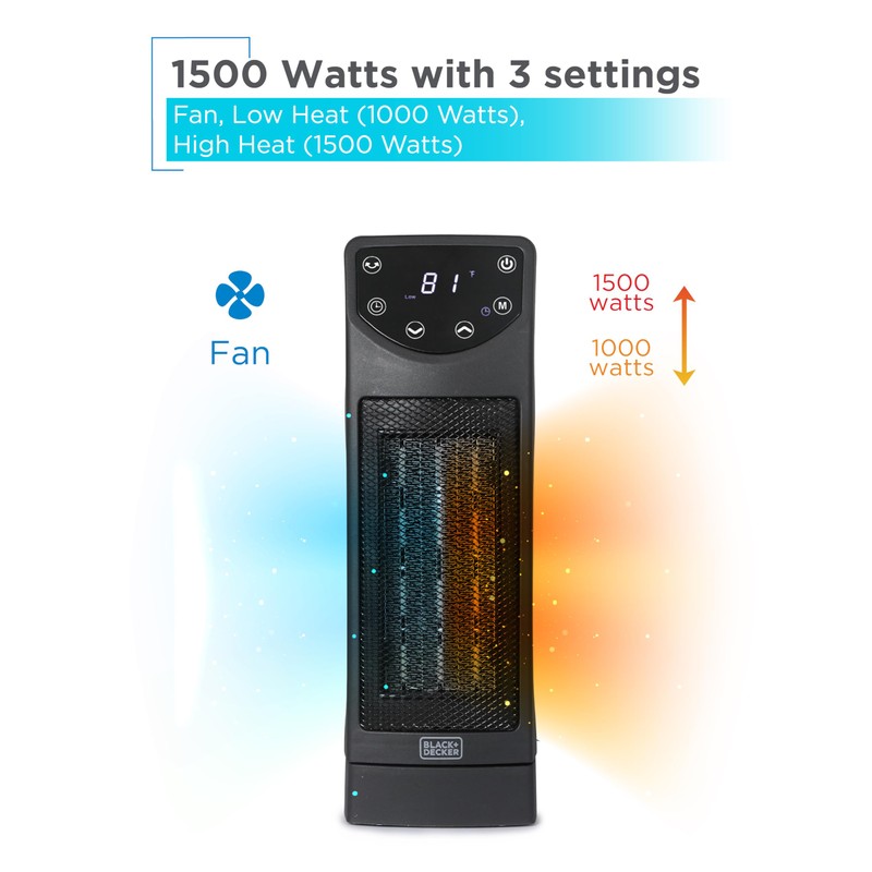 BLACK+DECKER Oscillating Ceramic Desktop Heater with Remote with Adjustable Thermostat,