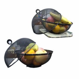 Metal Fruit Basket Decoration Worktop Fruit Bowl Design Grey Mesh with Lid Washable Storage Box for Dining Table 594714 Grey (2 Fruit Baskets + 2 Lids; 2 Sets Total)