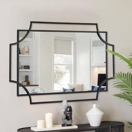 Autdot Black Wall Mirror for Living Room, 36''X24'' Black Bathroom Mirror with Metal Frame, Antique Decorative Mirror for Living Room, Entryway, Dining Room Decor