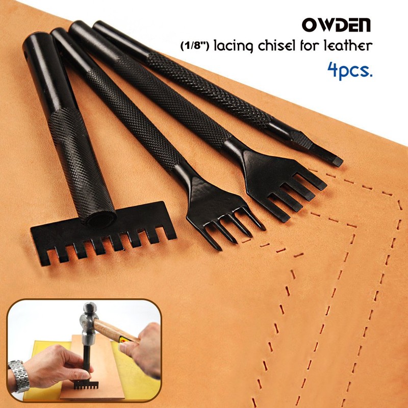 OWDEN 4Pcs. lacing chisels kit (1/8") for leathercraft,1Prong,4Porng,4Prong(Angled),8Prong(set)